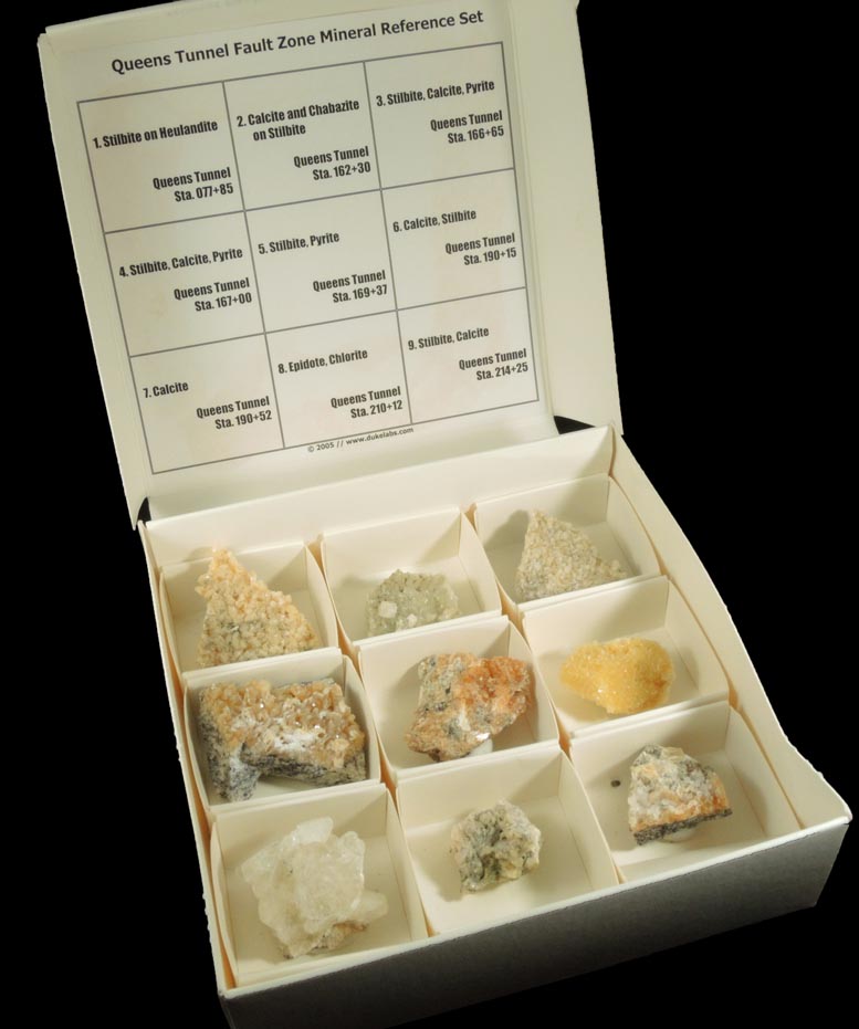 Detail view of mineral Set of nine minerals from the fault zones of NYC Water Tunnel No. 3 for sale from Queens Tunnel excavation, Queens, Woodside, Queens, New York City, Queens County, New York