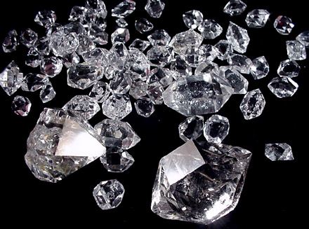 Mineral Specimens: Quartz var. Herkimer Diamonds from 50+ crystals, Middleville, New York